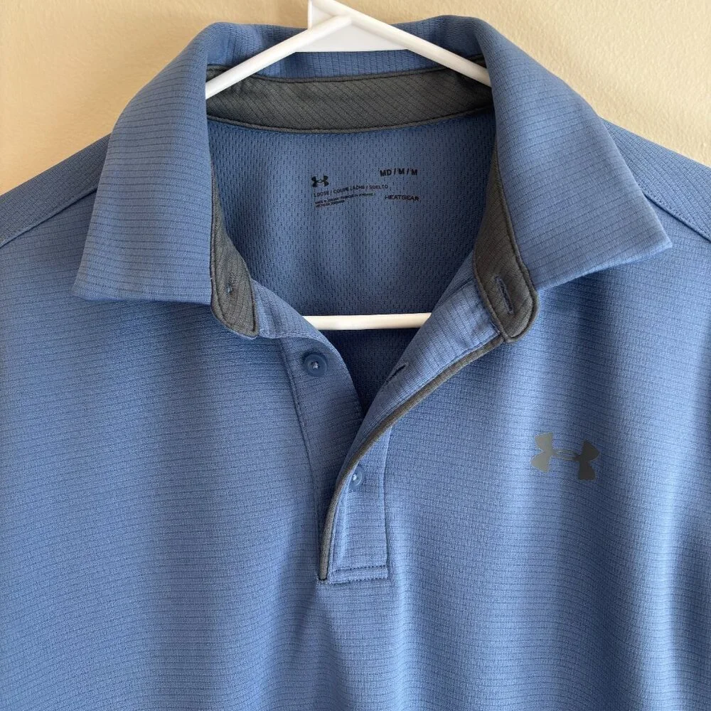 Under Armour HeatGear Men’s Polo Shirt Blue Short Sleeve Size Medium - Picture 3 of 5